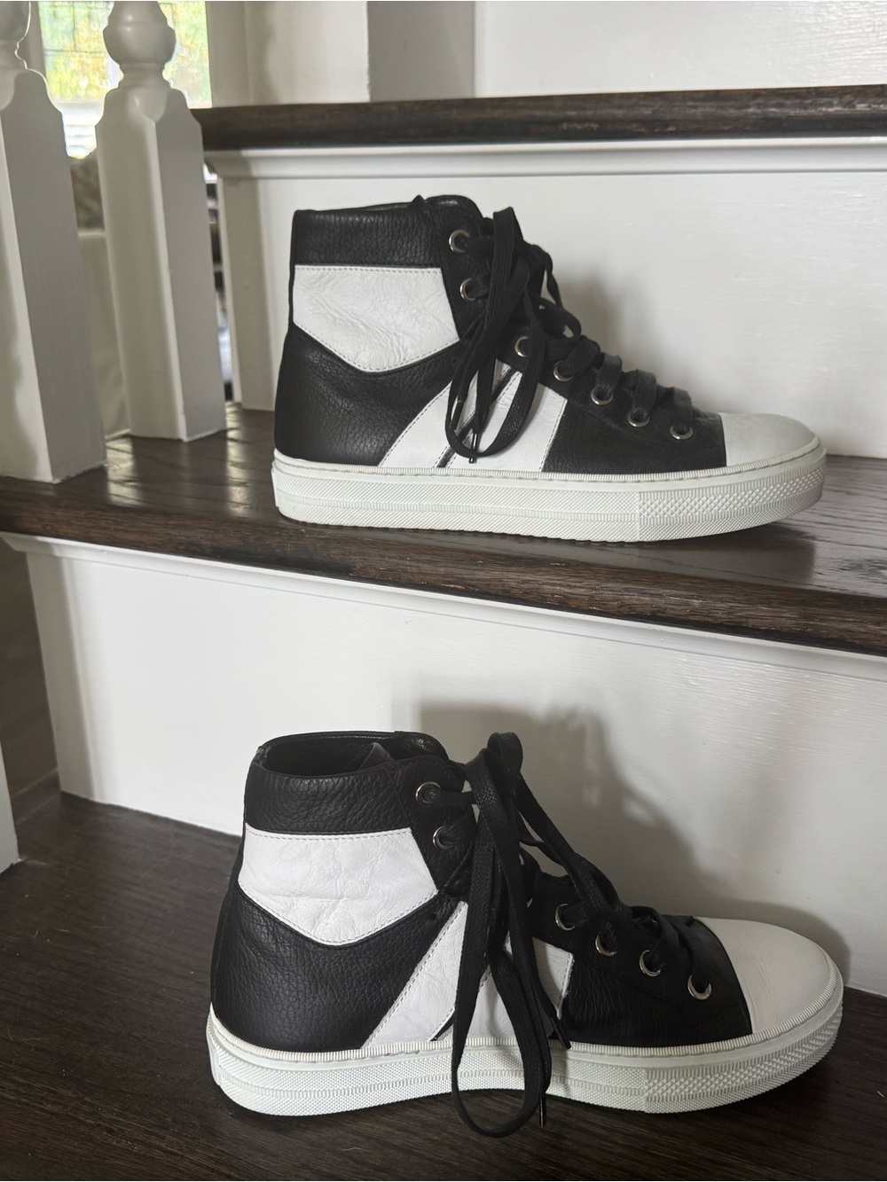 AMIRI Black and White High-Top Leather Sneakers